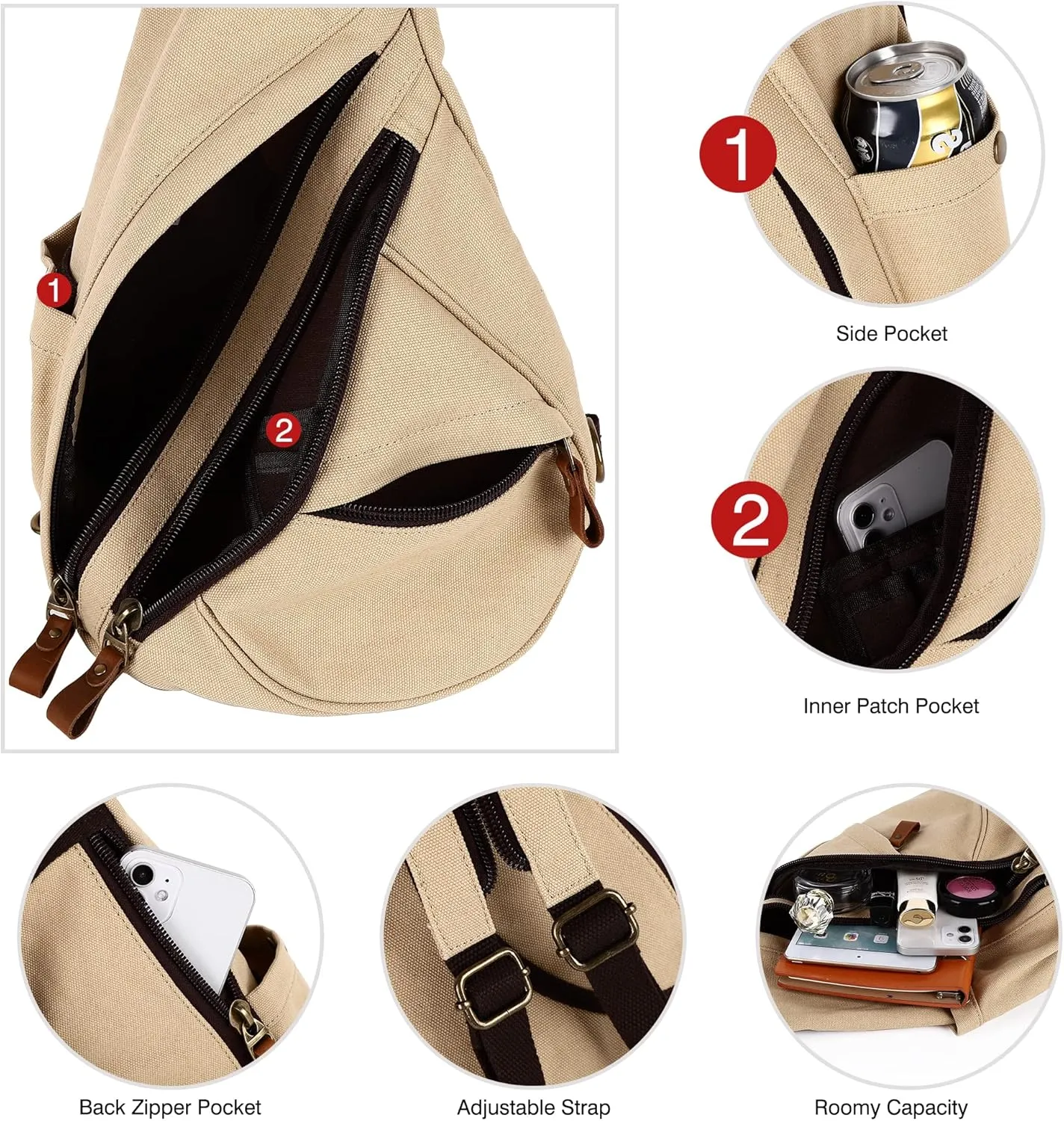 Canvas Sling Bags Crossbody Sling Backpack for Men Women Chest Bags Small Hiking Travel Shoulder Daypack