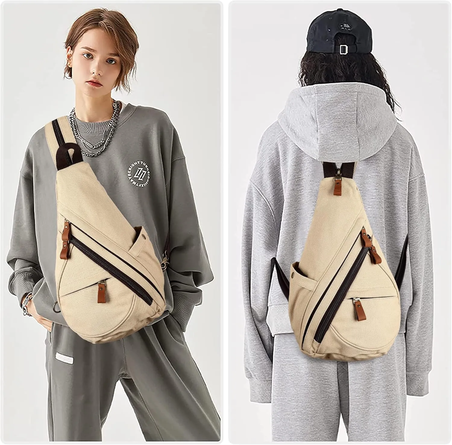 Canvas Sling Bags Crossbody Sling Backpack for Men Women Chest Bags Small Hiking Travel Shoulder Daypack