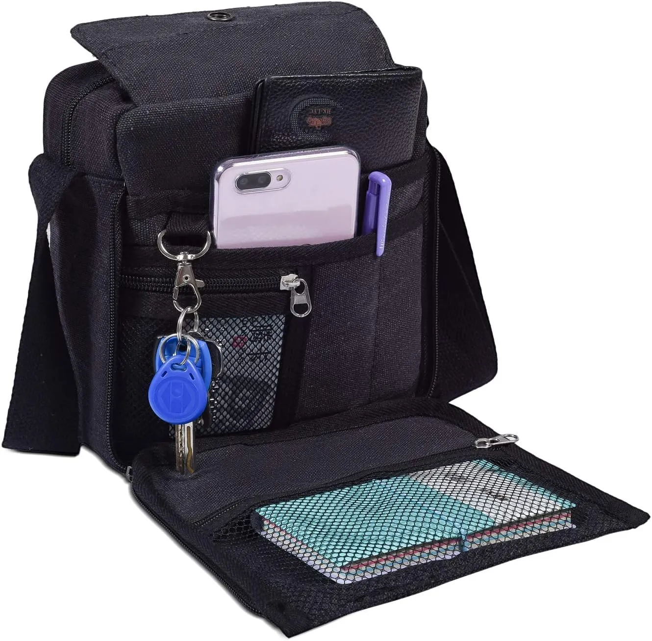 Canvas Small Messenger for Men Women, Mini Crossbody Shoulder Chest Travel Bag, Multi-pocket Purse