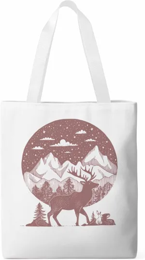 Canvas Tote Bag, Abstract Elk Forests Silhouettes patterned Canvas Tote Handbags for Women Shoulder Bag,