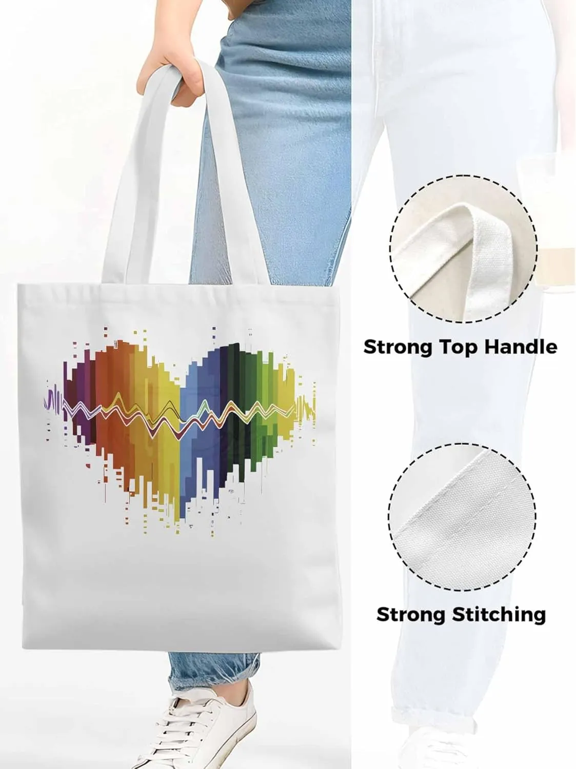 Canvas Tote Bag, Abstract Graffiti Lover Heart Aesthetic Canvas Tote Handbags for Women Shoulder Bag