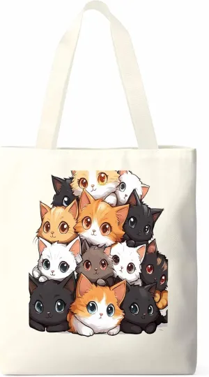 Canvas Tote Bag, Black Brown Cat patterned Canvas Tote Handbags for Women Shoulder Bag,