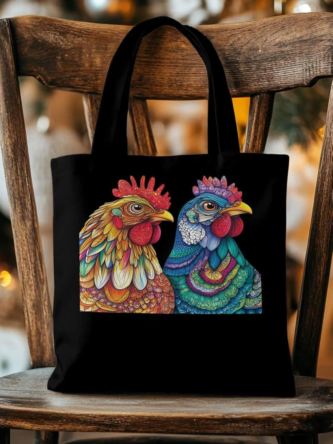 Canvas Tote Bag, Boho Floral Textured Chicken patterned Canvas Tote Handbags for Women Shoulder Bag,