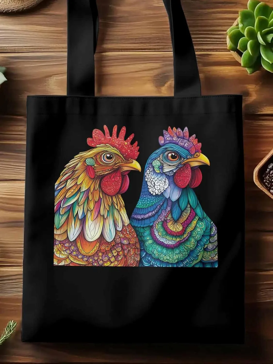 Canvas Tote Bag, Boho Floral Textured Chicken patterned Canvas Tote Handbags for Women Shoulder Bag,