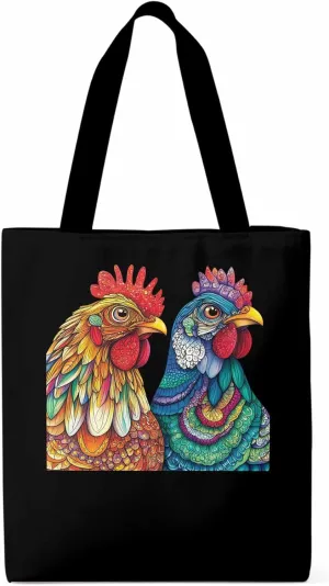 Canvas Tote Bag, Boho Floral Textured Chicken patterned Canvas Tote Handbags for Women Shoulder Bag,