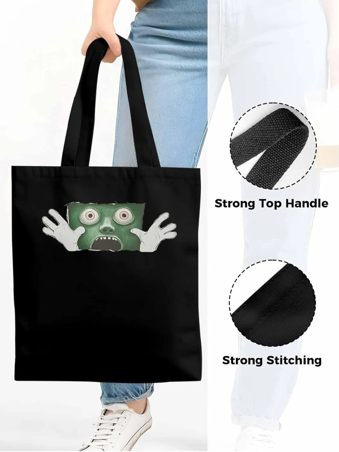 Canvas Tote Bag, Cartoon Feats Eyes Print patterned Canvas Tote Handbags for Women Shoulder Bag,