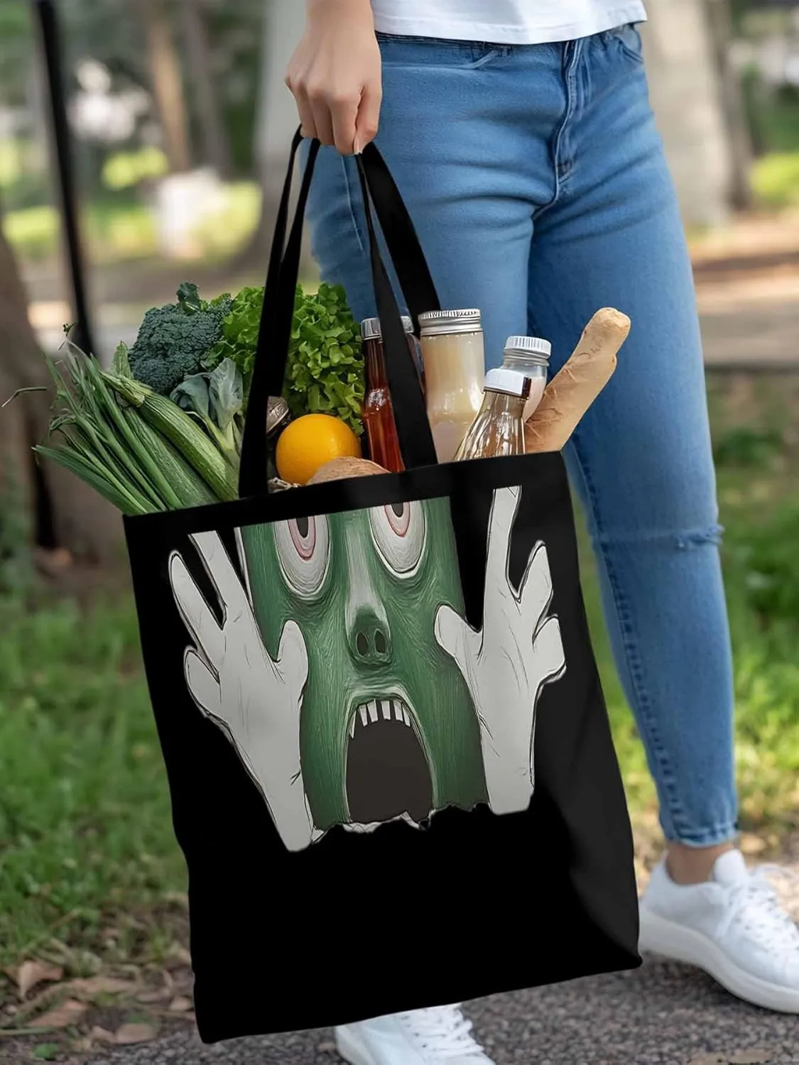 Canvas Tote Bag, Cartoon Feats Eyes Print patterned Canvas Tote Handbags for Women Shoulder Bag,