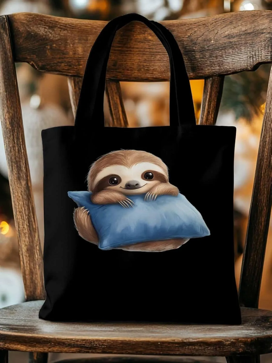 Canvas Tote Bag, Cartoon Sloth on Pillow Print patterned Canvas Tote Handbags for Women Shoulder Bag,