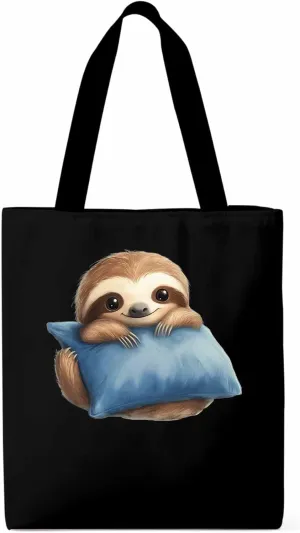 Canvas Tote Bag, Cartoon Sloth on Pillow Print patterned Canvas Tote Handbags for Women Shoulder Bag,
