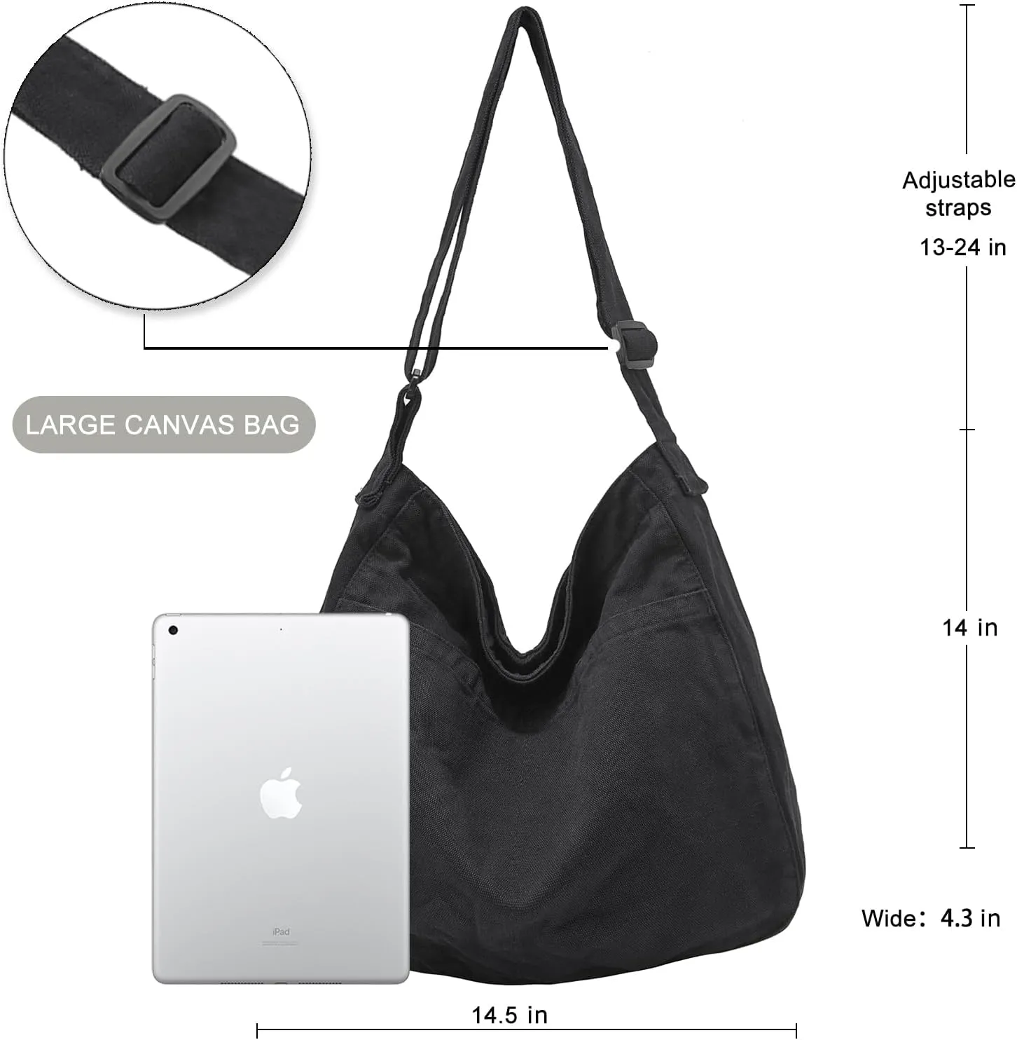 Canvas Tote Bag Casual Hobo Crossbody Shoulder Bag for Women and Men Large Purse Messenger Bag Travel Work