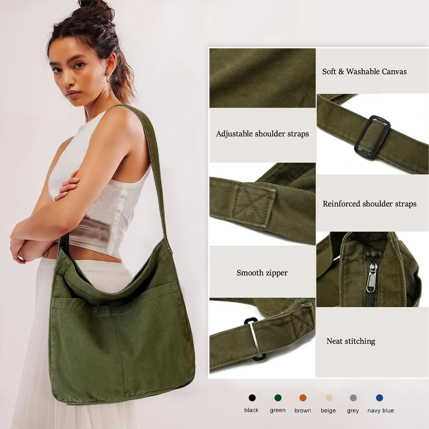 Canvas Tote Bag Casual Hobo Crossbody Shoulder Bag for Women and Men Large Purse Messenger Bag Travel Work