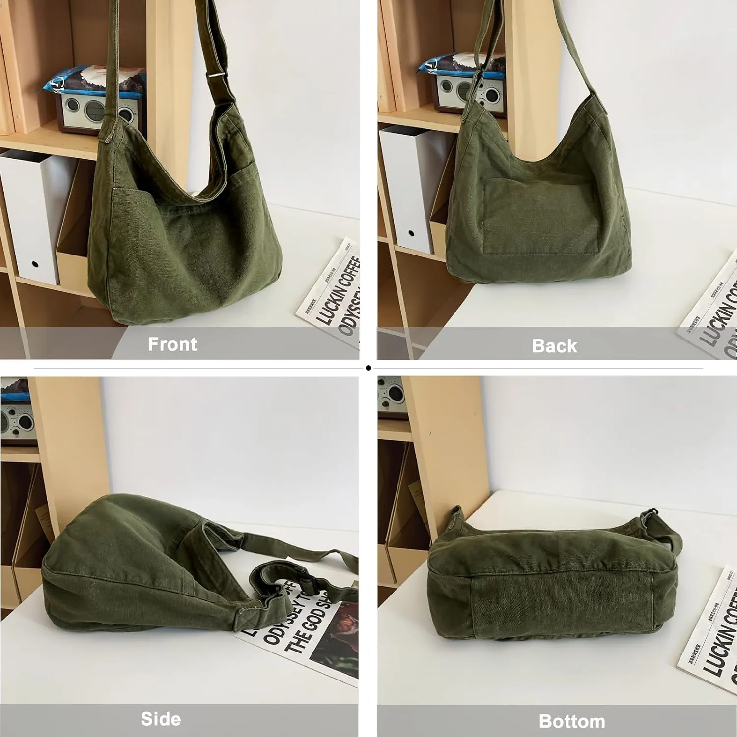 Canvas Tote Bag Casual Hobo Crossbody Shoulder Bag for Women and Men Large Purse Messenger Bag Travel Work