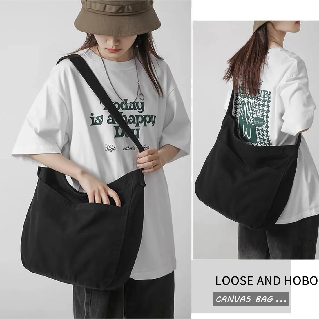 Canvas Tote Bag Casual Hobo Crossbody Shoulder Bag for Women and Men Large Purse Messenger Bag Travel Work