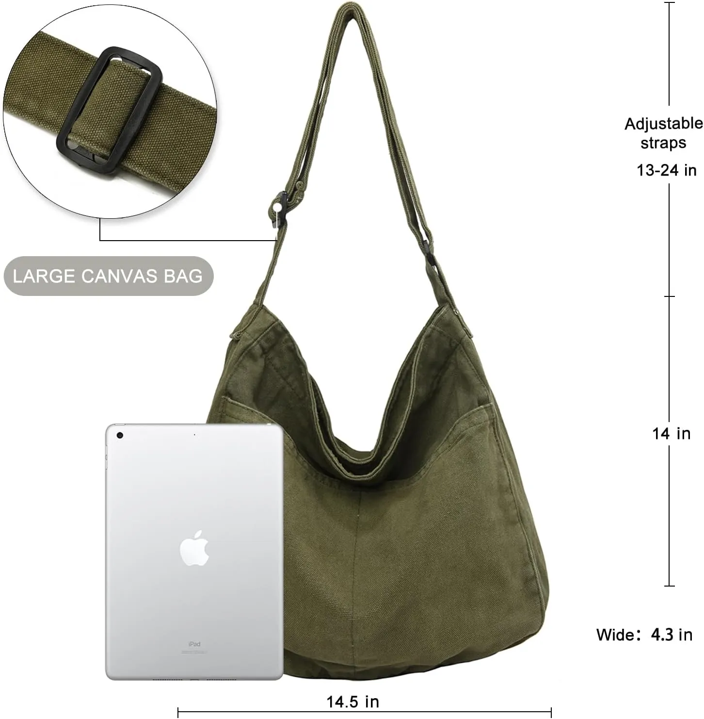 Canvas Tote Bag Casual Hobo Crossbody Shoulder Bag for Women and Men Large Purse Messenger Bag Travel Work
