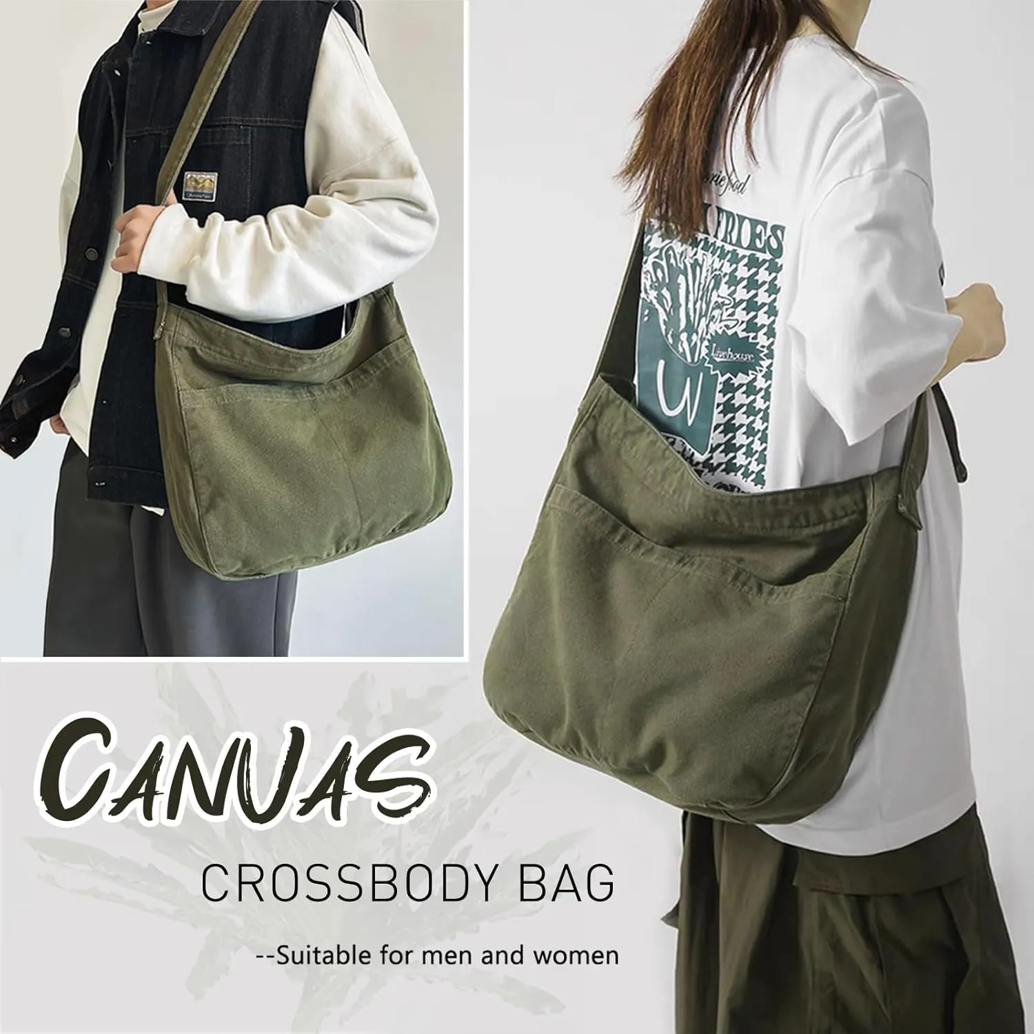 Canvas Tote Bag Casual Hobo Crossbody Shoulder Bag for Women and Men Large Purse Messenger Bag Travel Work