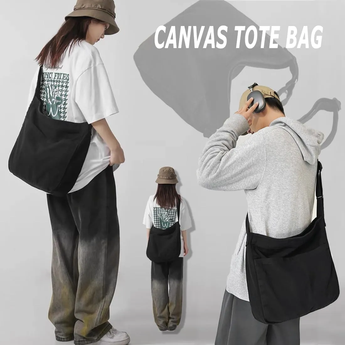 Canvas Tote Bag Casual Hobo Crossbody Shoulder Bag for Women and Men Large Purse Messenger Bag Travel Work