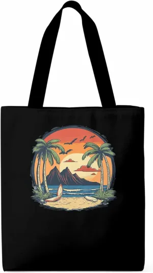 Canvas Tote Bag, Coconut Tree Sunset Beach Ocean patterned Canvas Tote Handbags for Women Shoulder Bag,