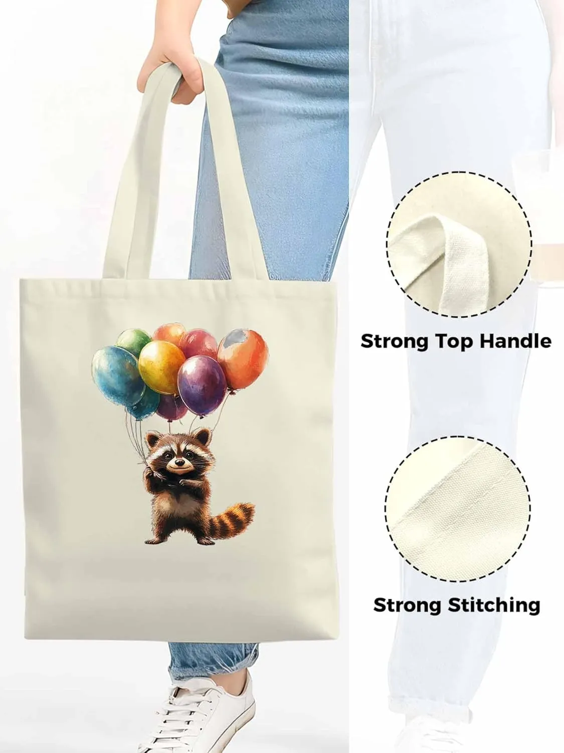 Canvas Tote Bag, Farm Animals Balloon Colorful patterned Canvas Tote Handbags for Women Shoulder Bag,