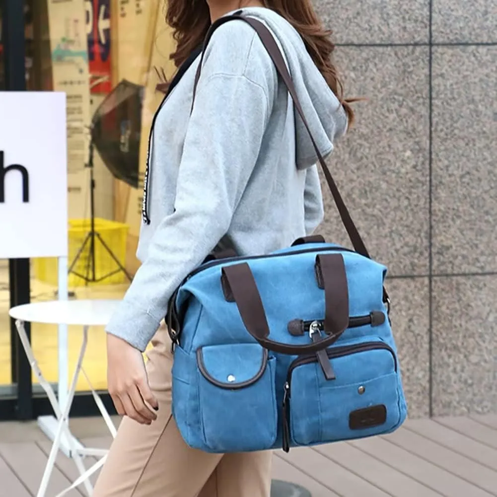 Canvas Tote Bag for Women Multi-pockets Crossbody Purse Roomy Shoulder Handbag Top Handle Satchel Purse Messenger Bag
