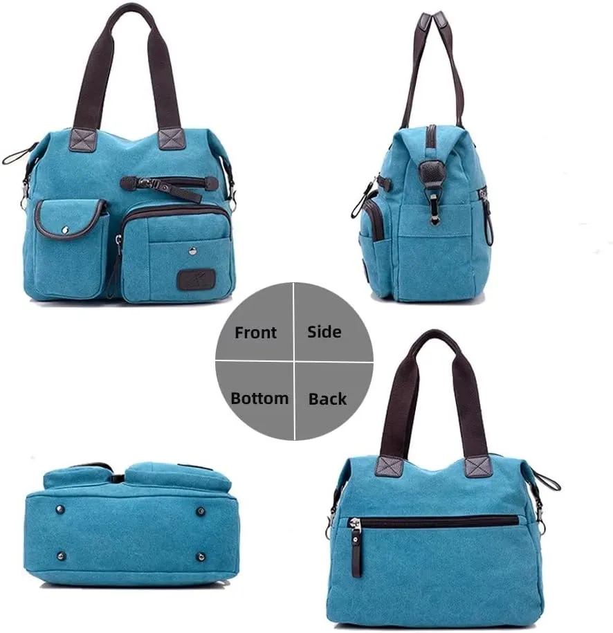 Canvas Tote Bag for Women Multi-pockets Crossbody Purse Roomy Shoulder Handbag Top Handle Satchel Purse Messenger Bag