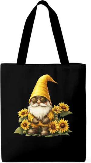 Canvas Tote Bag, Gnomes Sunflower Yellow patterned Canvas Tote Handbags for Women Shoulder Bag,