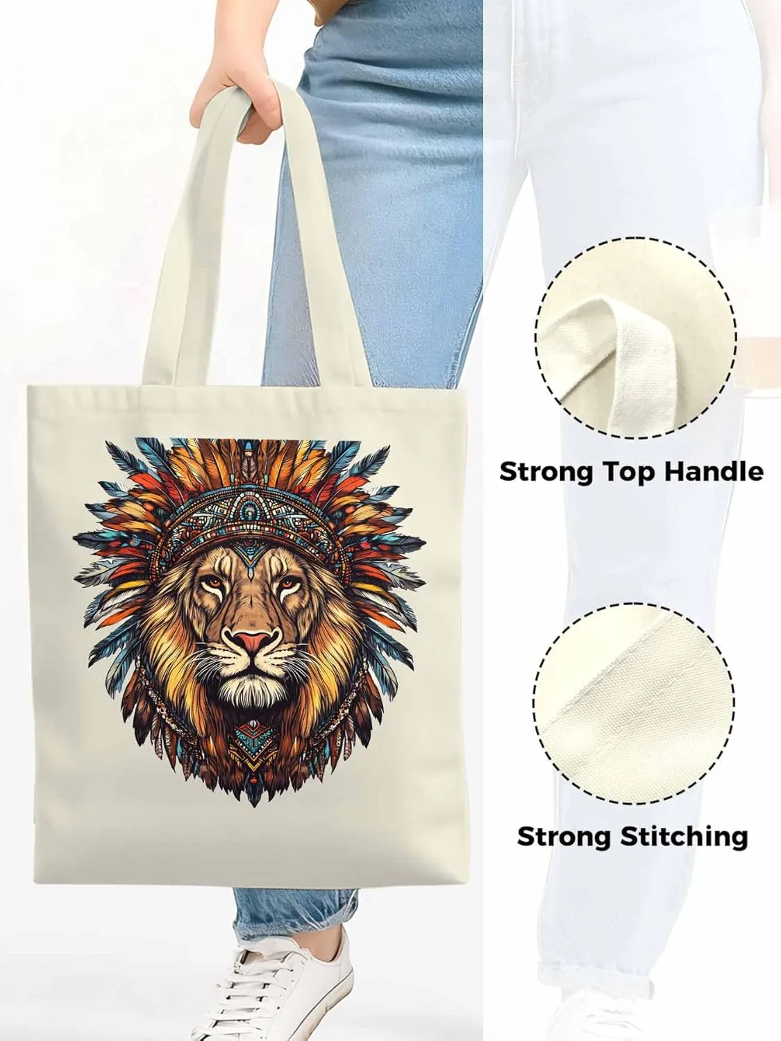 Canvas Tote Bag, Lion Print patterned Canvas Tote Handbags for Women Shoulder Bag,