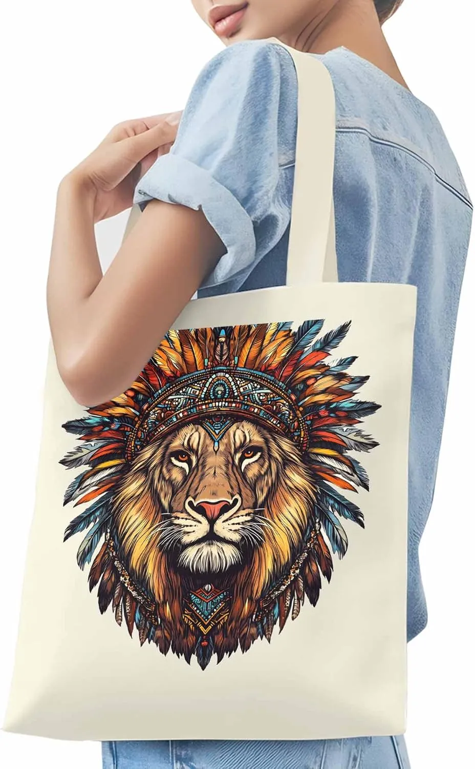 Canvas Tote Bag, Lion Print patterned Canvas Tote Handbags for Women Shoulder Bag,