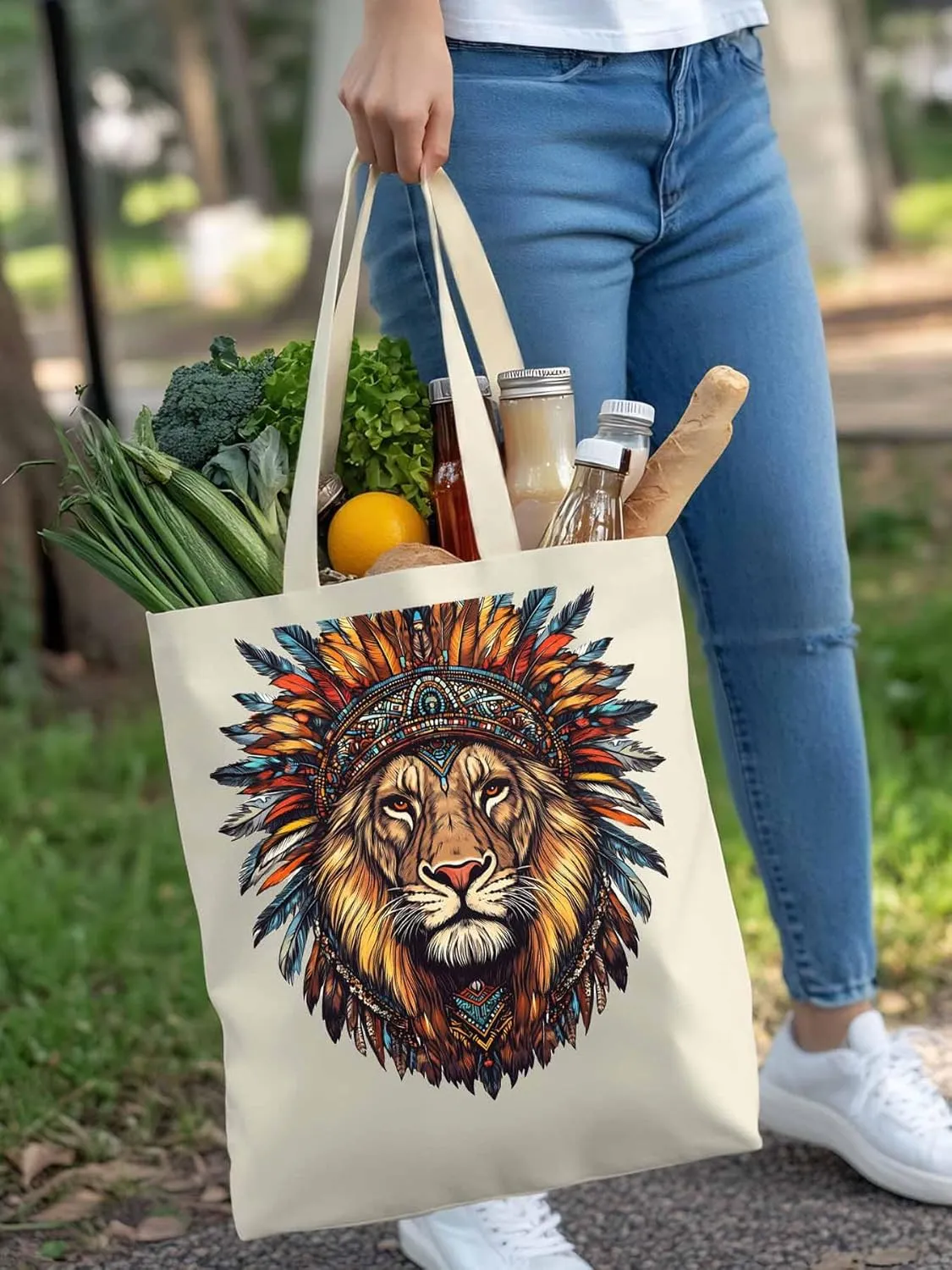 Canvas Tote Bag, Lion Print patterned Canvas Tote Handbags for Women Shoulder Bag,