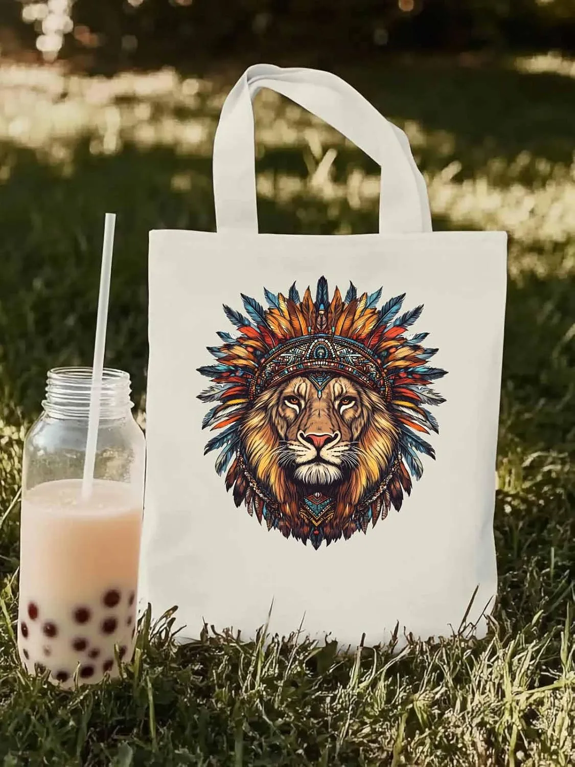 Canvas Tote Bag, Lion Print patterned Canvas Tote Handbags for Women Shoulder Bag,
