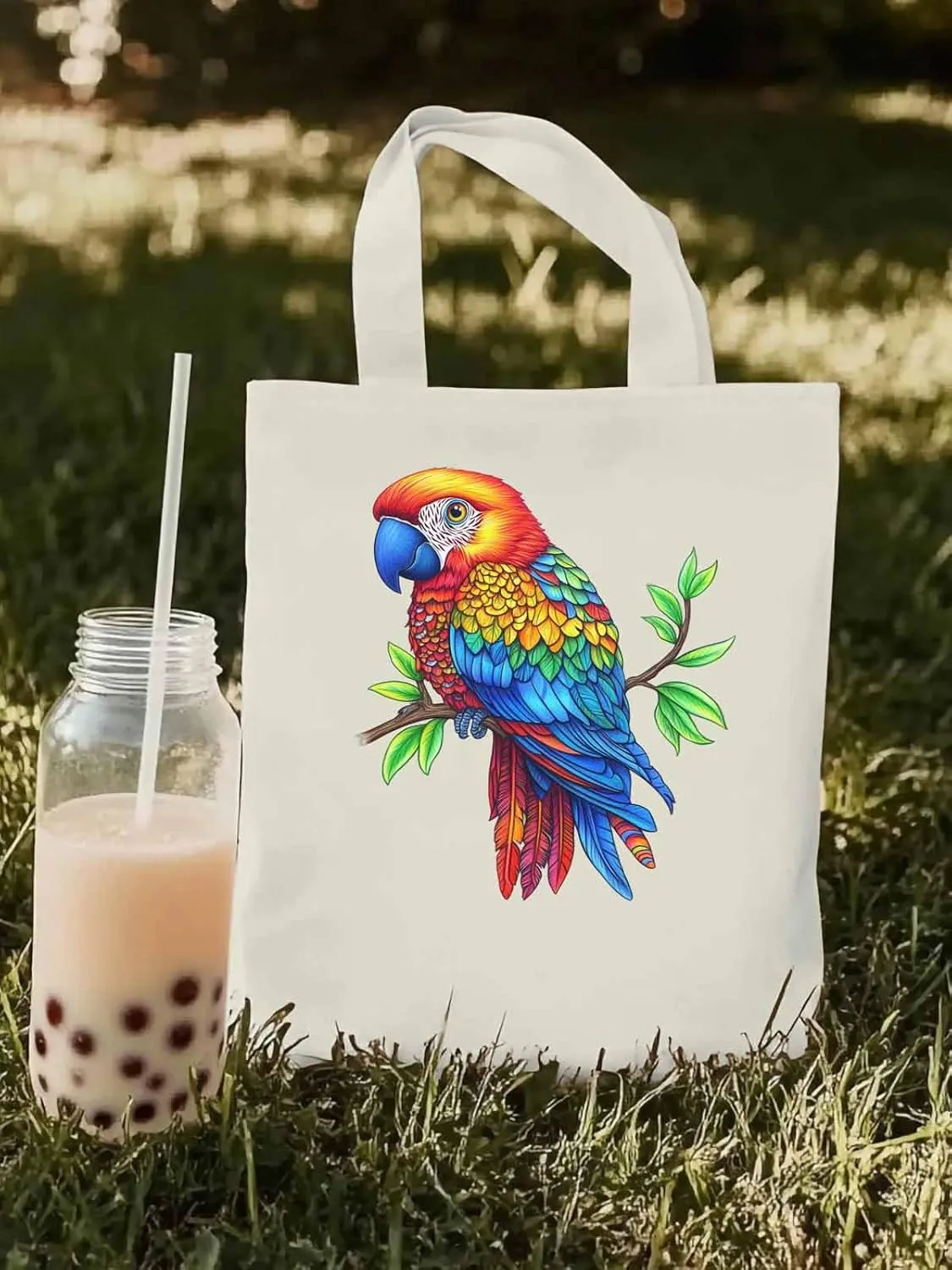 Canvas Tote Bag, Ombre Parrots on Branch patterned Canvas Tote Handbags for Women Shoulder Bag,