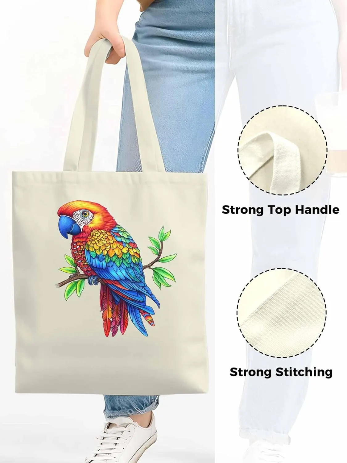 Canvas Tote Bag, Ombre Parrots on Branch patterned Canvas Tote Handbags for Women Shoulder Bag,