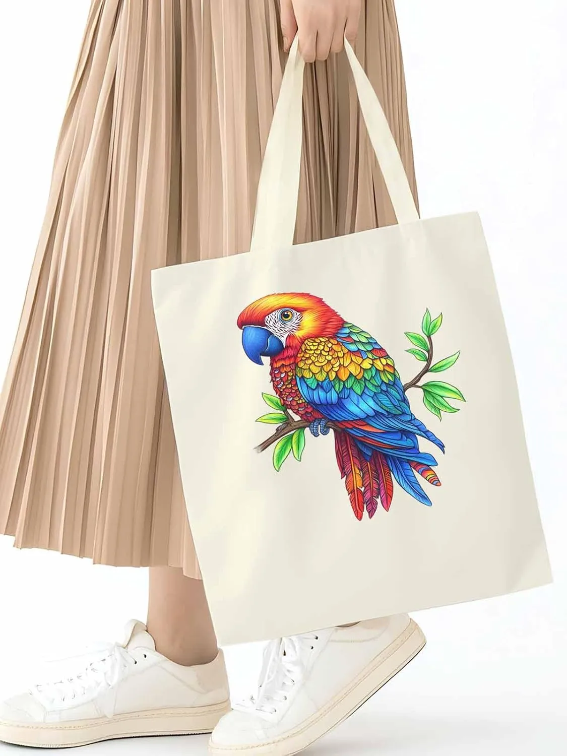 Canvas Tote Bag, Ombre Parrots on Branch patterned Canvas Tote Handbags for Women Shoulder Bag,