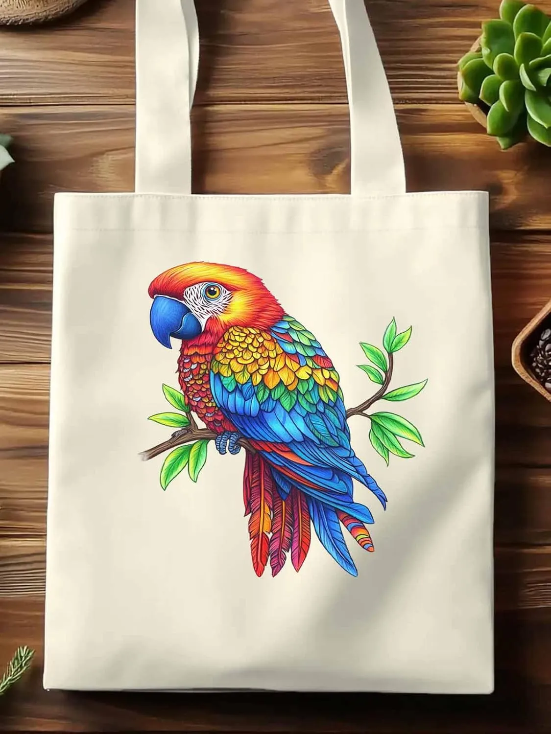Canvas Tote Bag, Ombre Parrots on Branch patterned Canvas Tote Handbags for Women Shoulder Bag,
