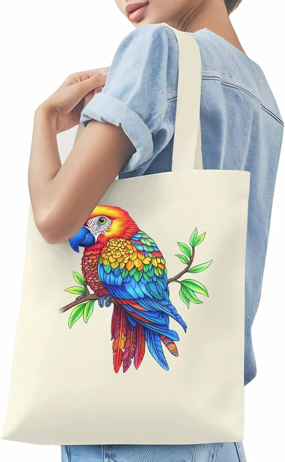 Canvas Tote Bag, Ombre Parrots on Branch patterned Canvas Tote Handbags for Women Shoulder Bag,