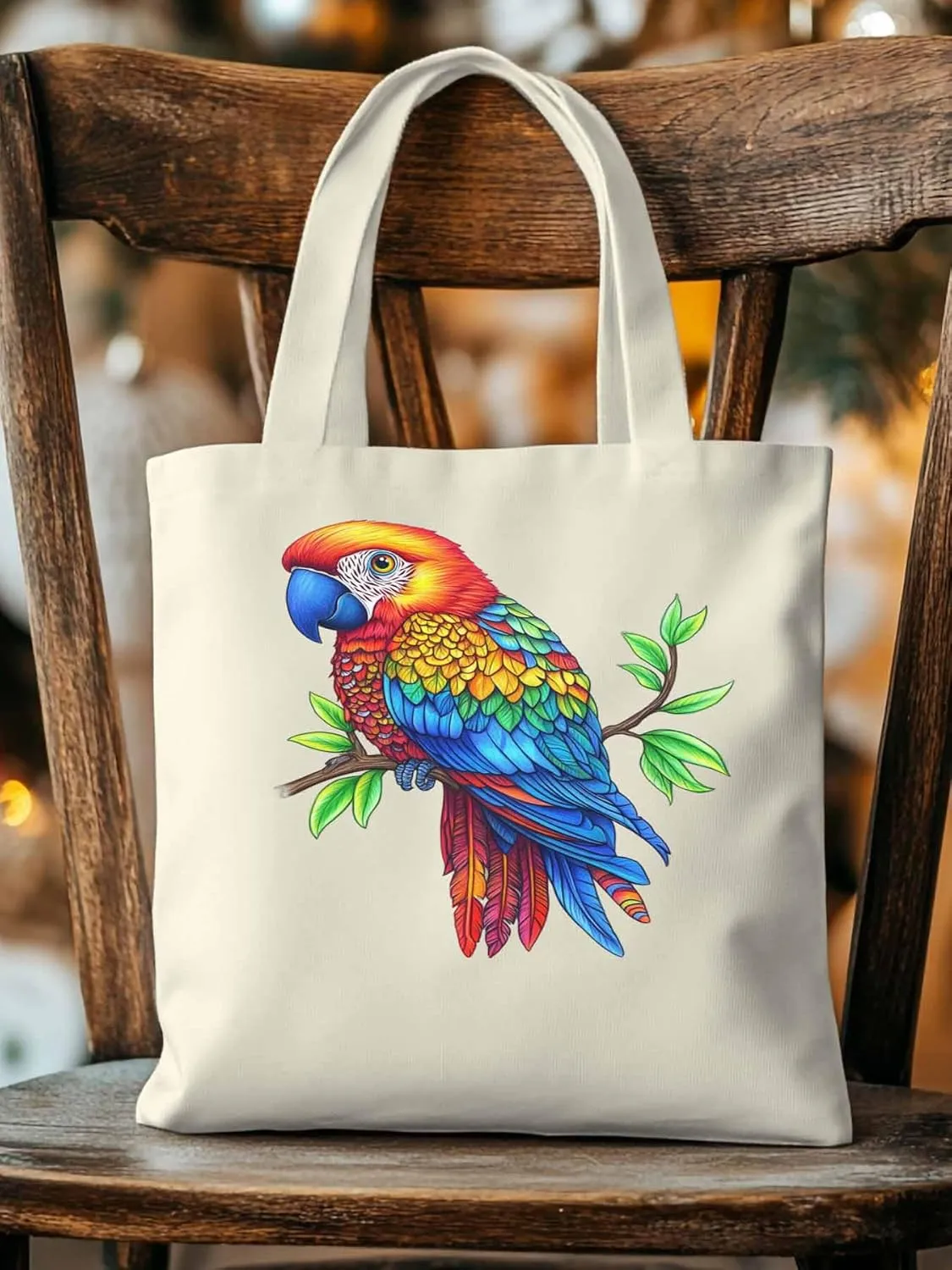Canvas Tote Bag, Ombre Parrots on Branch patterned Canvas Tote Handbags for Women Shoulder Bag,