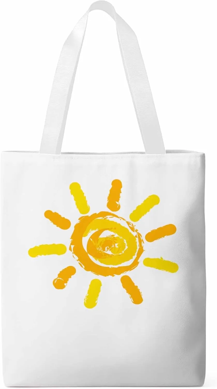 Canvas Tote Bag, Orange Yellow Sun Print patterned Canvas Tote Handbags for Women Shoulder Bag,