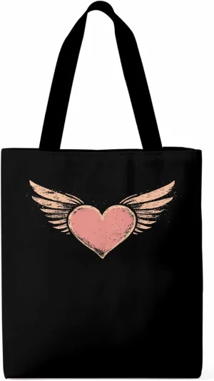 Canvas Tote Bag, Pink Heart Love Orange Wings patterned Canvas Tote Handbags for Women Shoulder Bag,