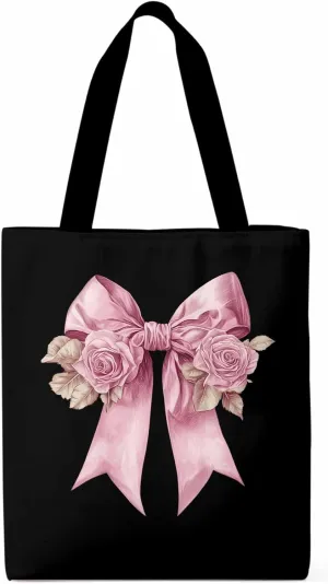 Canvas Tote Bag, Pink Valentine's Day Rose Floral Aesthetic Canvas Tote Handbags for Women Shoulder Bag