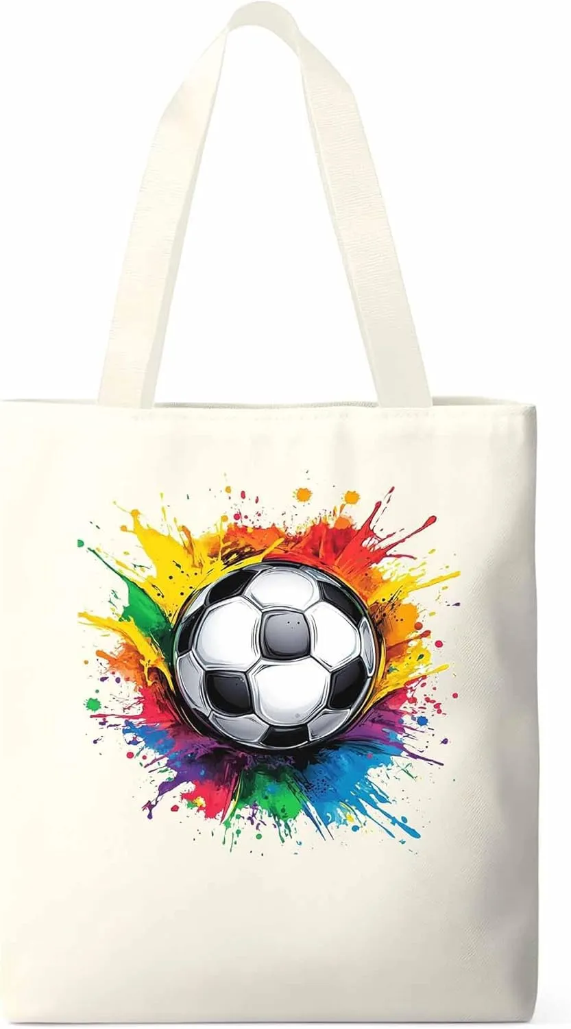 Canvas Tote Bag, Soccer Colorful patterned Canvas Tote Handbags for Women Shoulder Bag,
