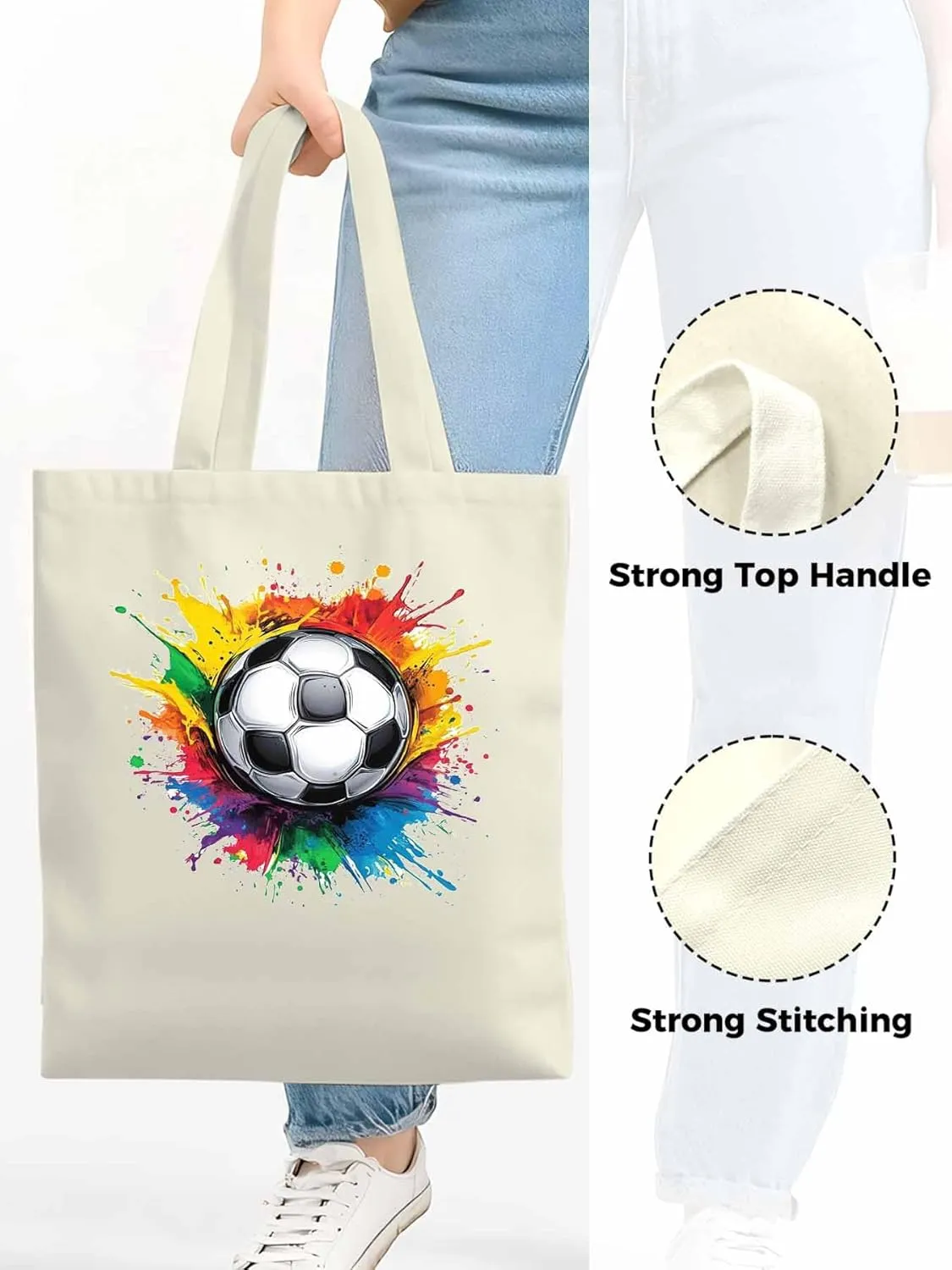 Canvas Tote Bag, Soccer Colorful patterned Canvas Tote Handbags for Women Shoulder Bag,