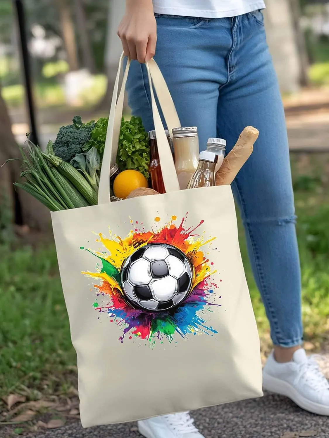 Canvas Tote Bag, Soccer Colorful patterned Canvas Tote Handbags for Women Shoulder Bag,