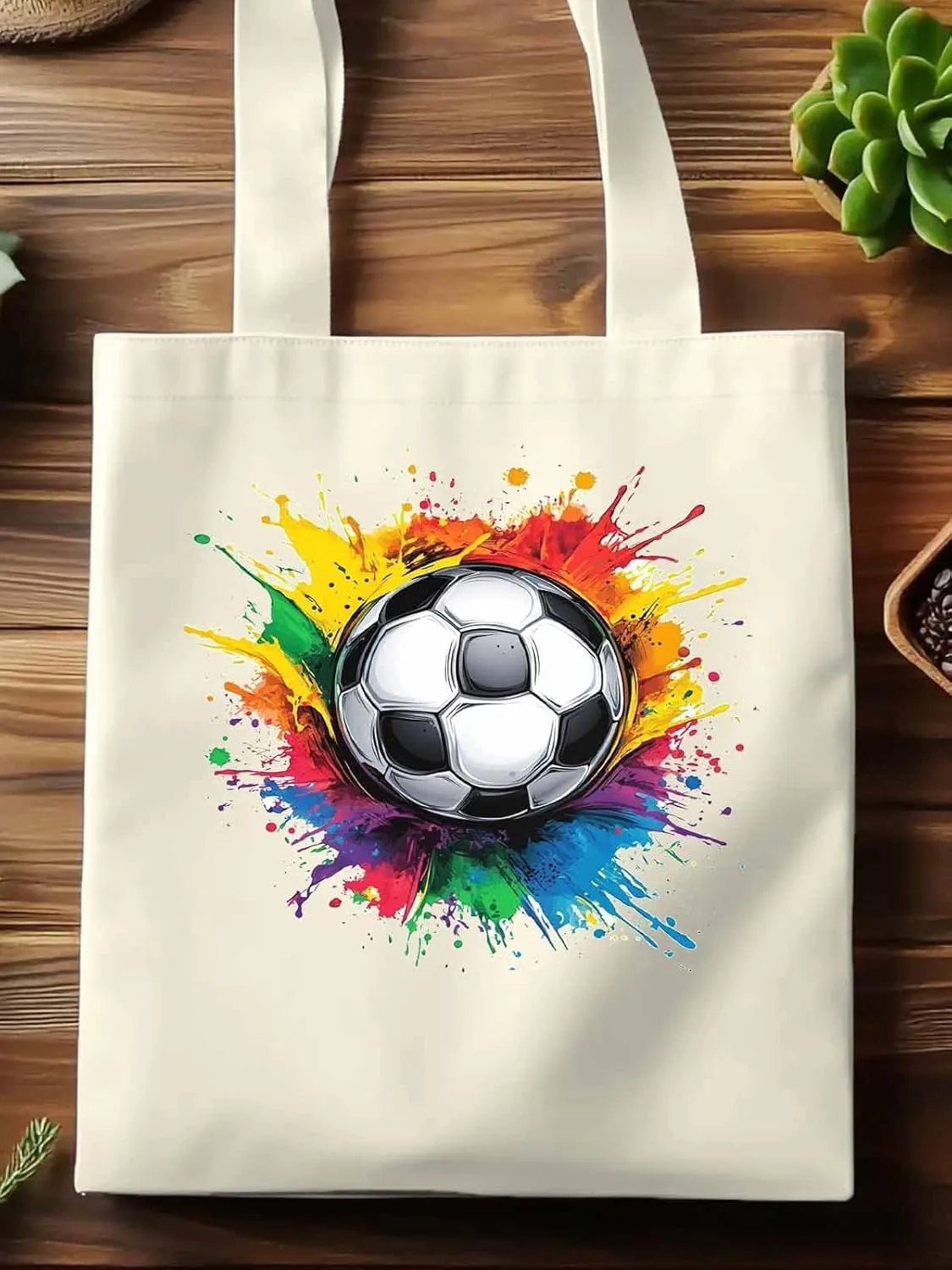 Canvas Tote Bag, Soccer Colorful patterned Canvas Tote Handbags for Women Shoulder Bag,