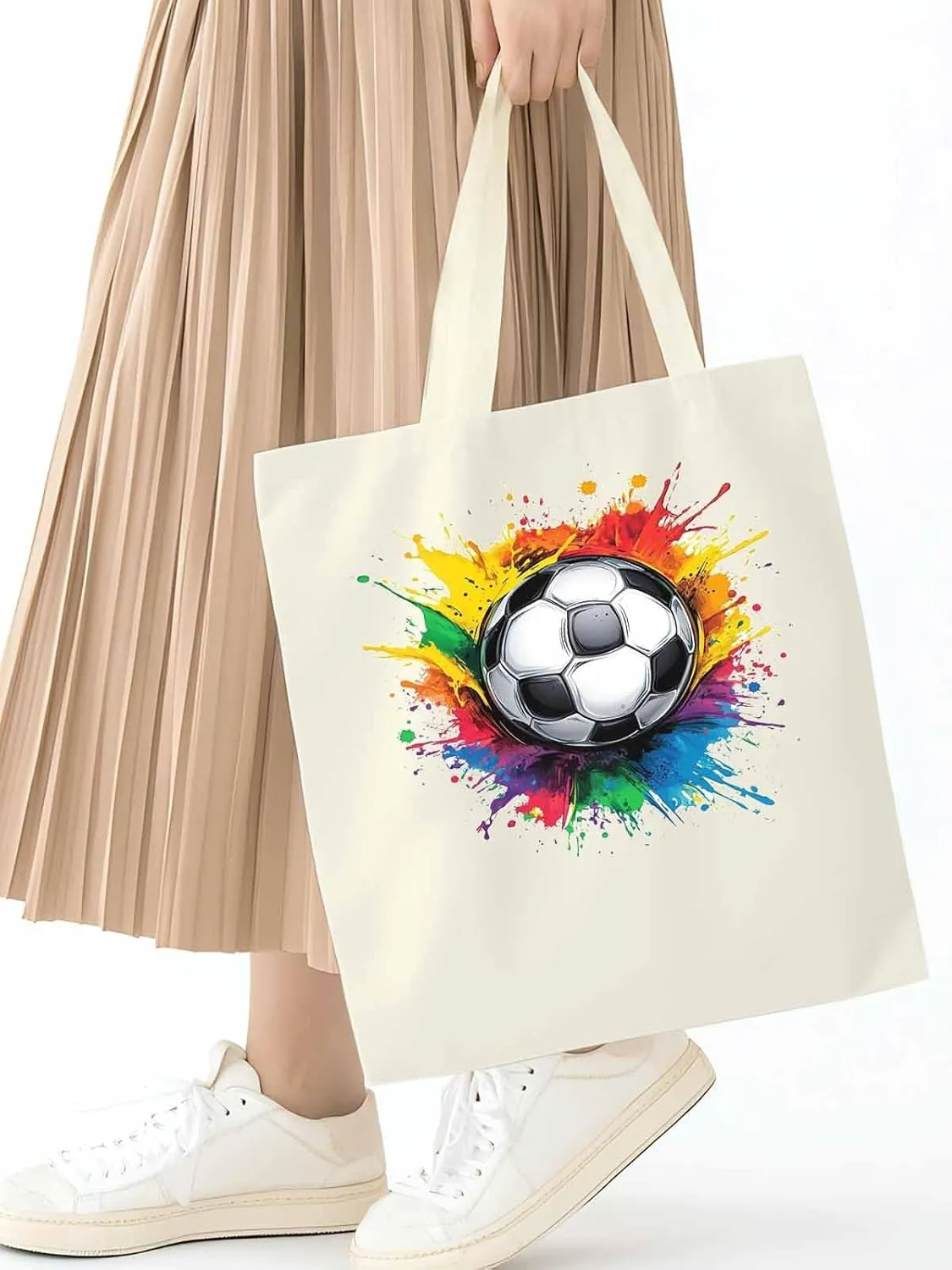 Canvas Tote Bag, Soccer Colorful patterned Canvas Tote Handbags for Women Shoulder Bag,