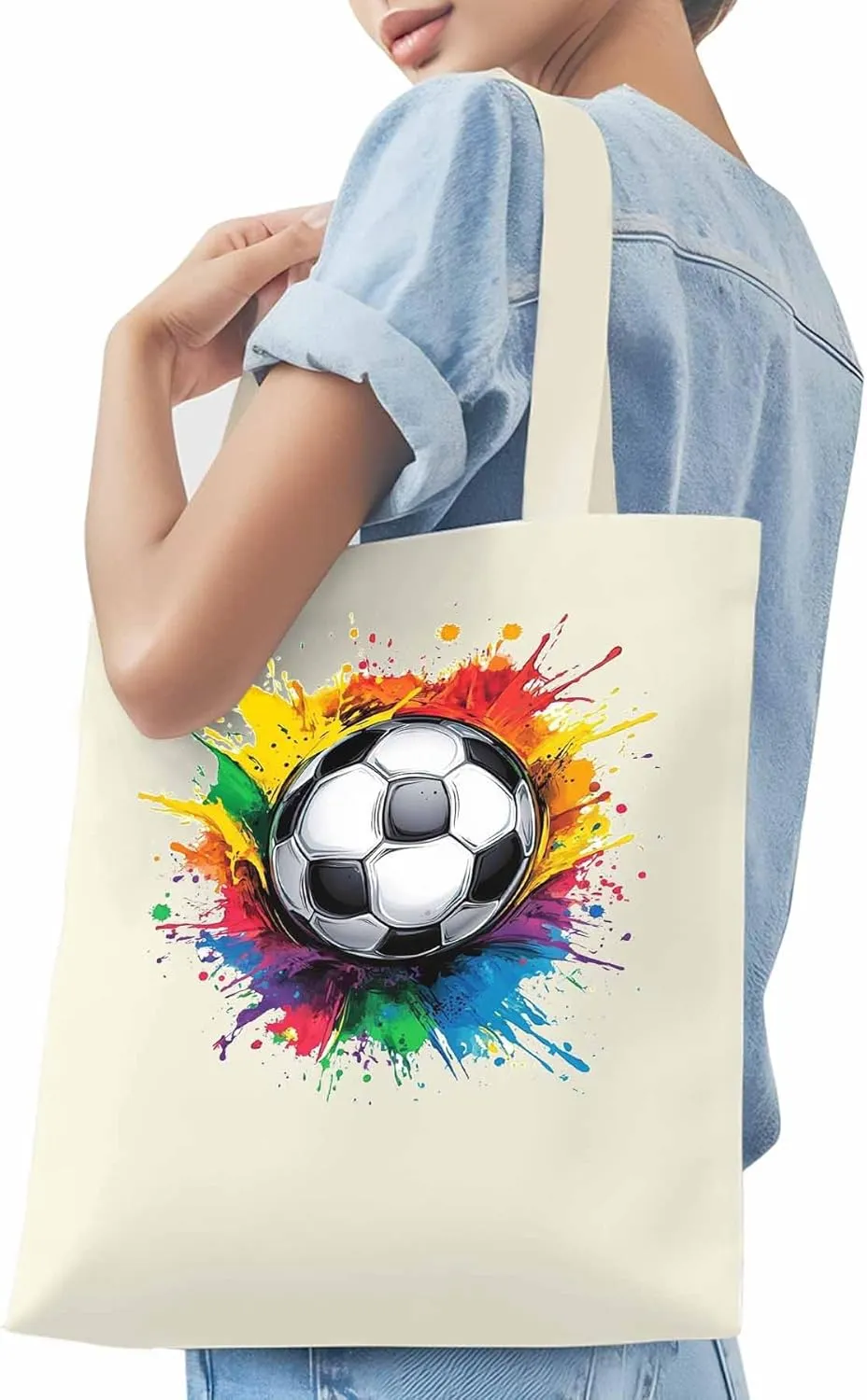 Canvas Tote Bag, Soccer Colorful patterned Canvas Tote Handbags for Women Shoulder Bag,