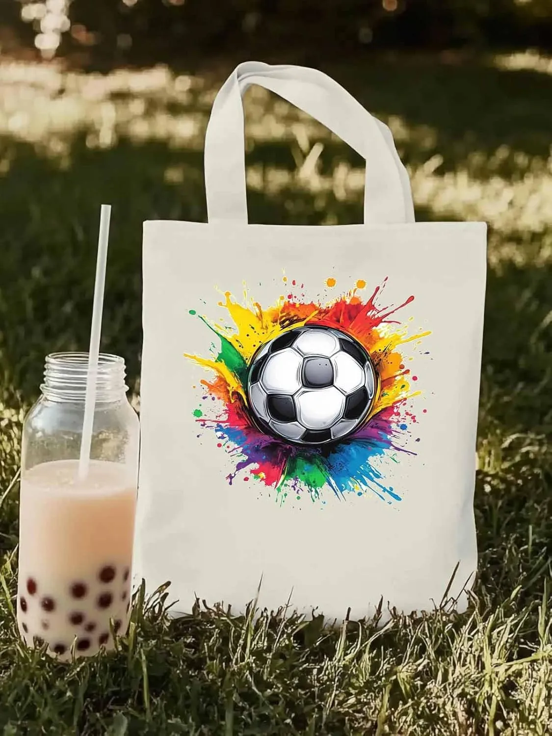 Canvas Tote Bag, Soccer Colorful patterned Canvas Tote Handbags for Women Shoulder Bag,