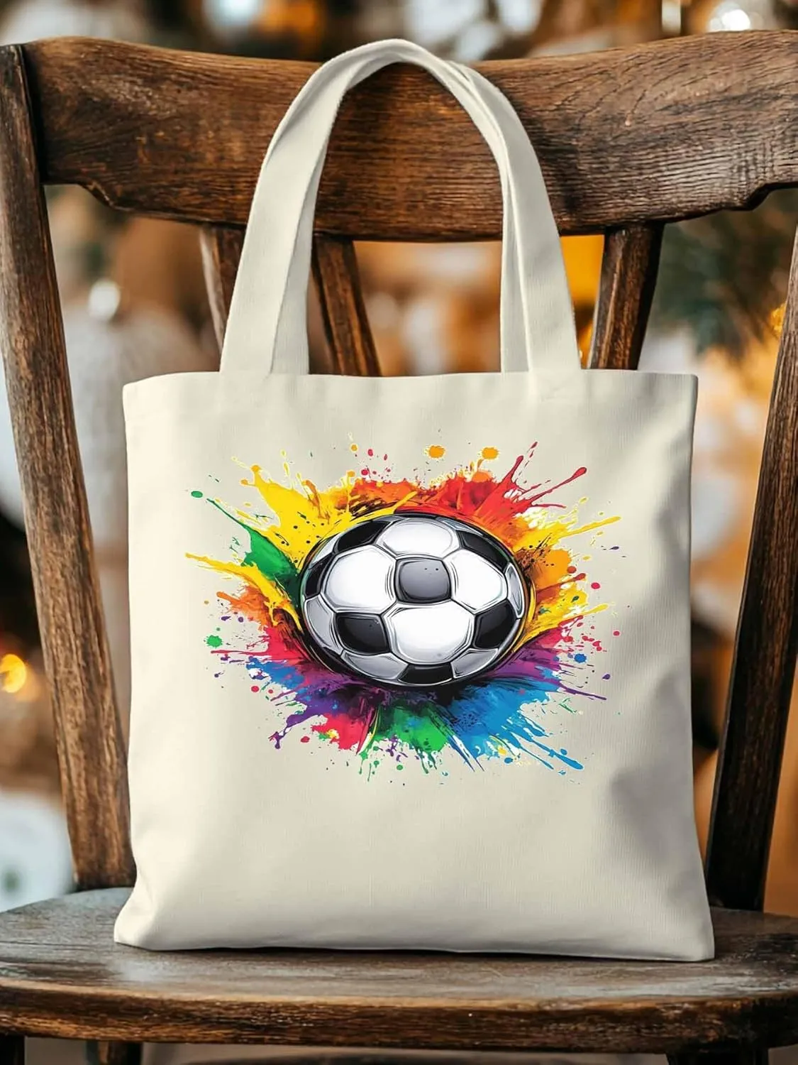 Canvas Tote Bag, Soccer Colorful patterned Canvas Tote Handbags for Women Shoulder Bag,