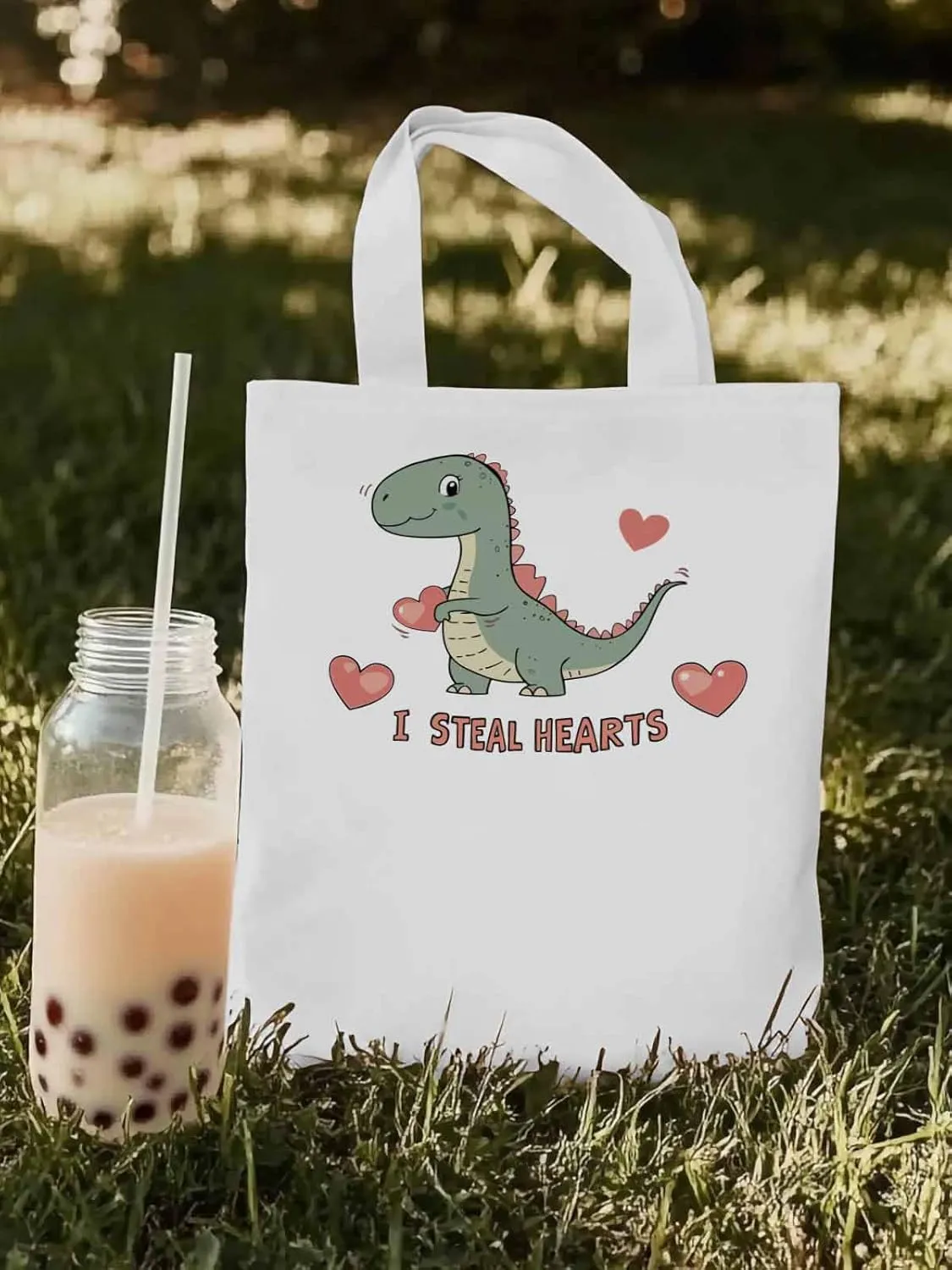 Canvas Tote Bag, Watercolor Dinosaur Loves patterned Canvas Tote Handbags for Women Shoulder Bag,