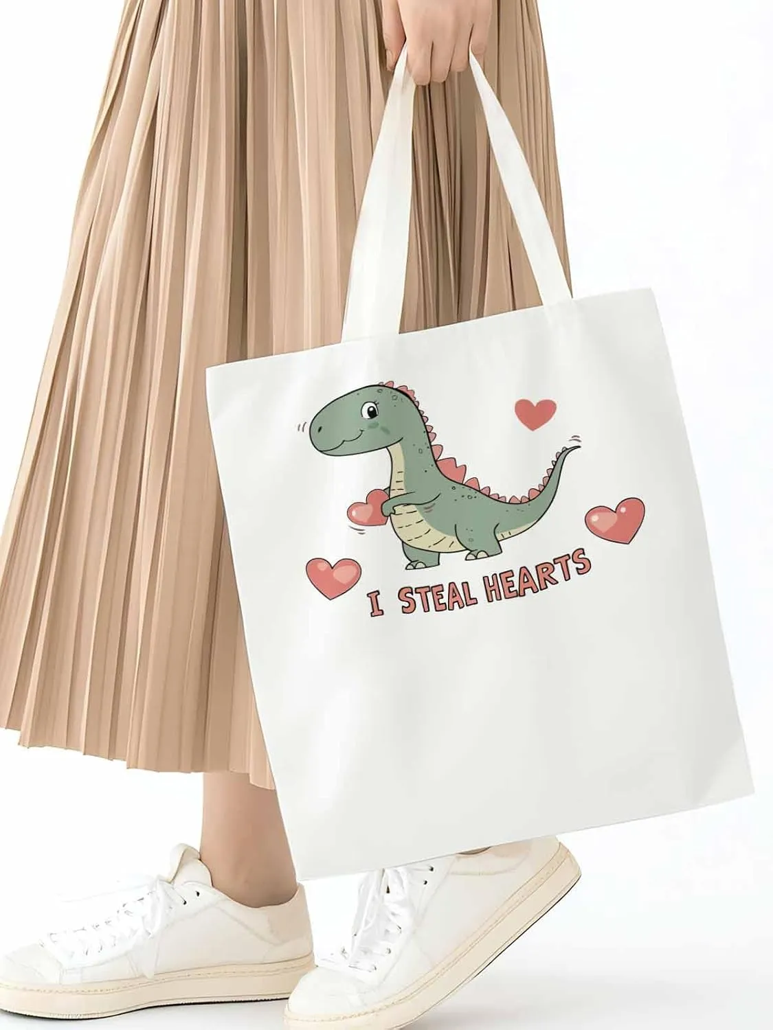 Canvas Tote Bag, Watercolor Dinosaur Loves patterned Canvas Tote Handbags for Women Shoulder Bag,