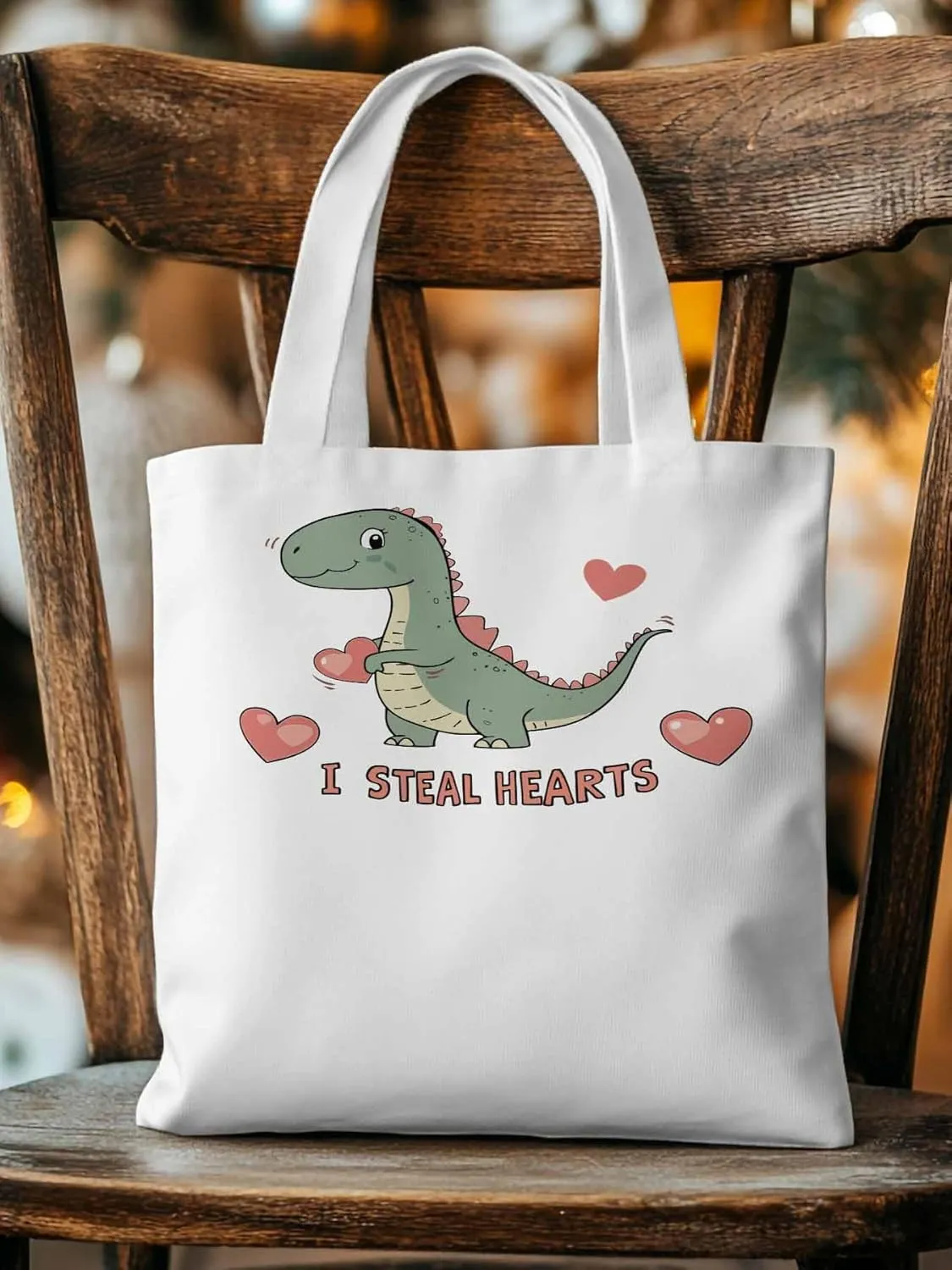 Canvas Tote Bag, Watercolor Dinosaur Loves patterned Canvas Tote Handbags for Women Shoulder Bag,