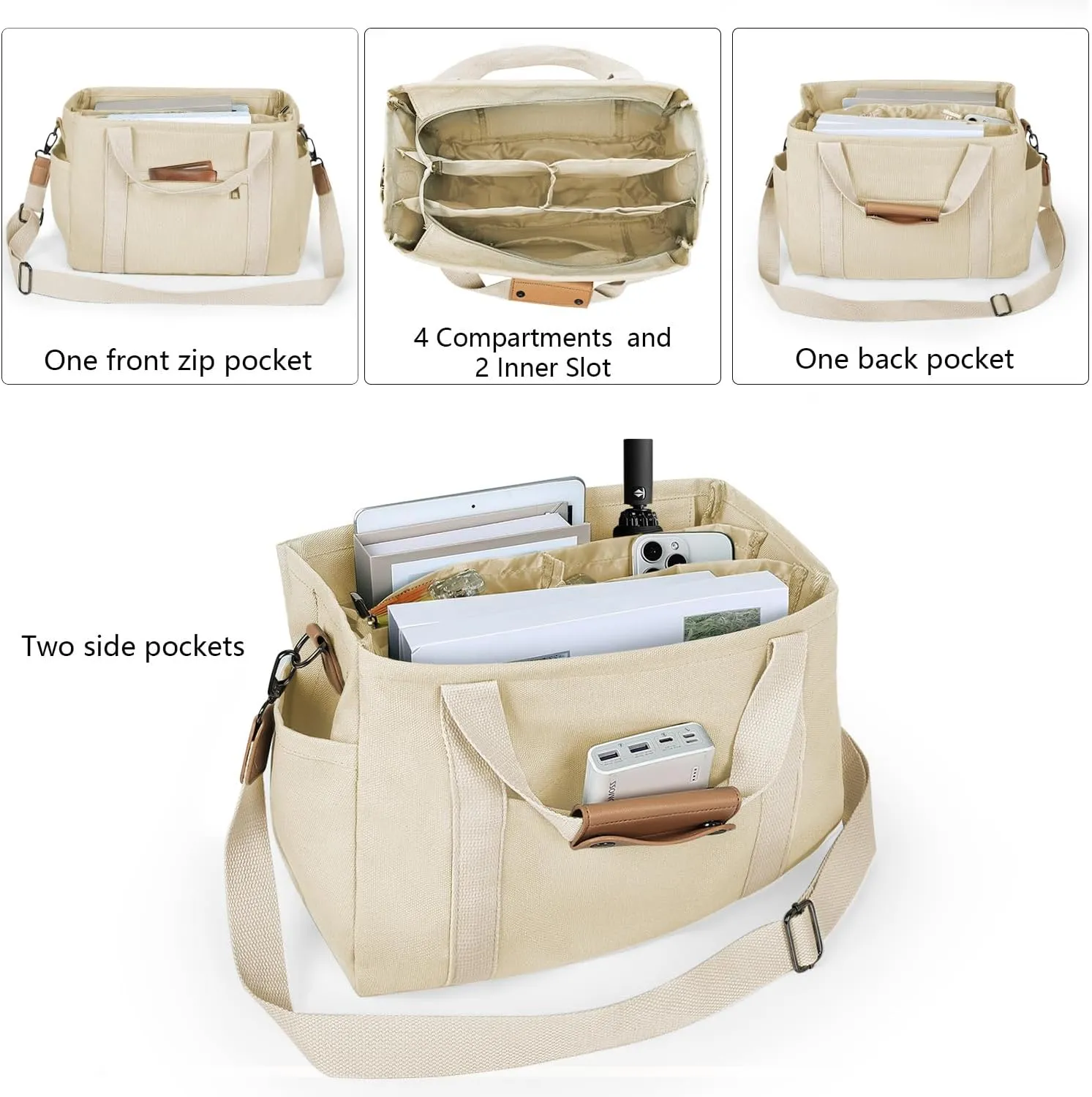 Canvas Tote Bag with Multiple Pockets for Women, Cute Crossbody Shoulder Bag Casual Hobo Messenger Purse Handbag